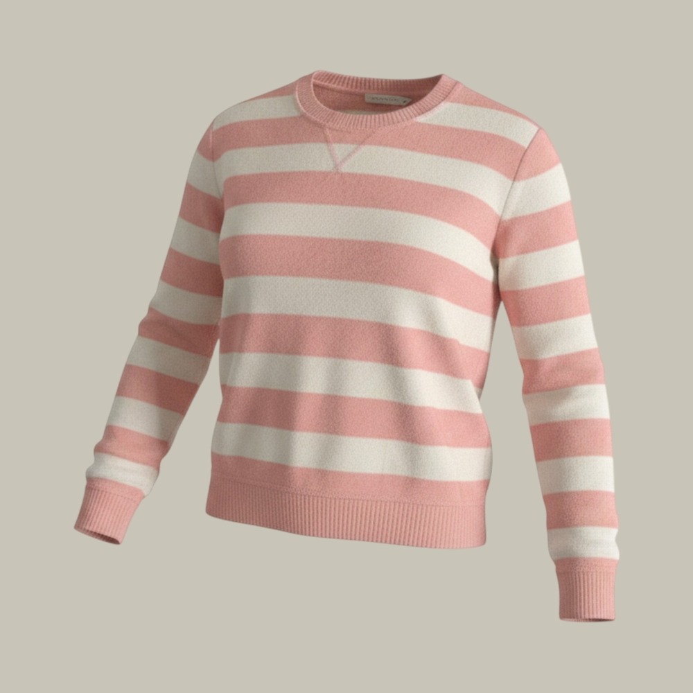 Lucky Brand Womens Pink White Striped Crew Neck Long Sleeve Sweater XS